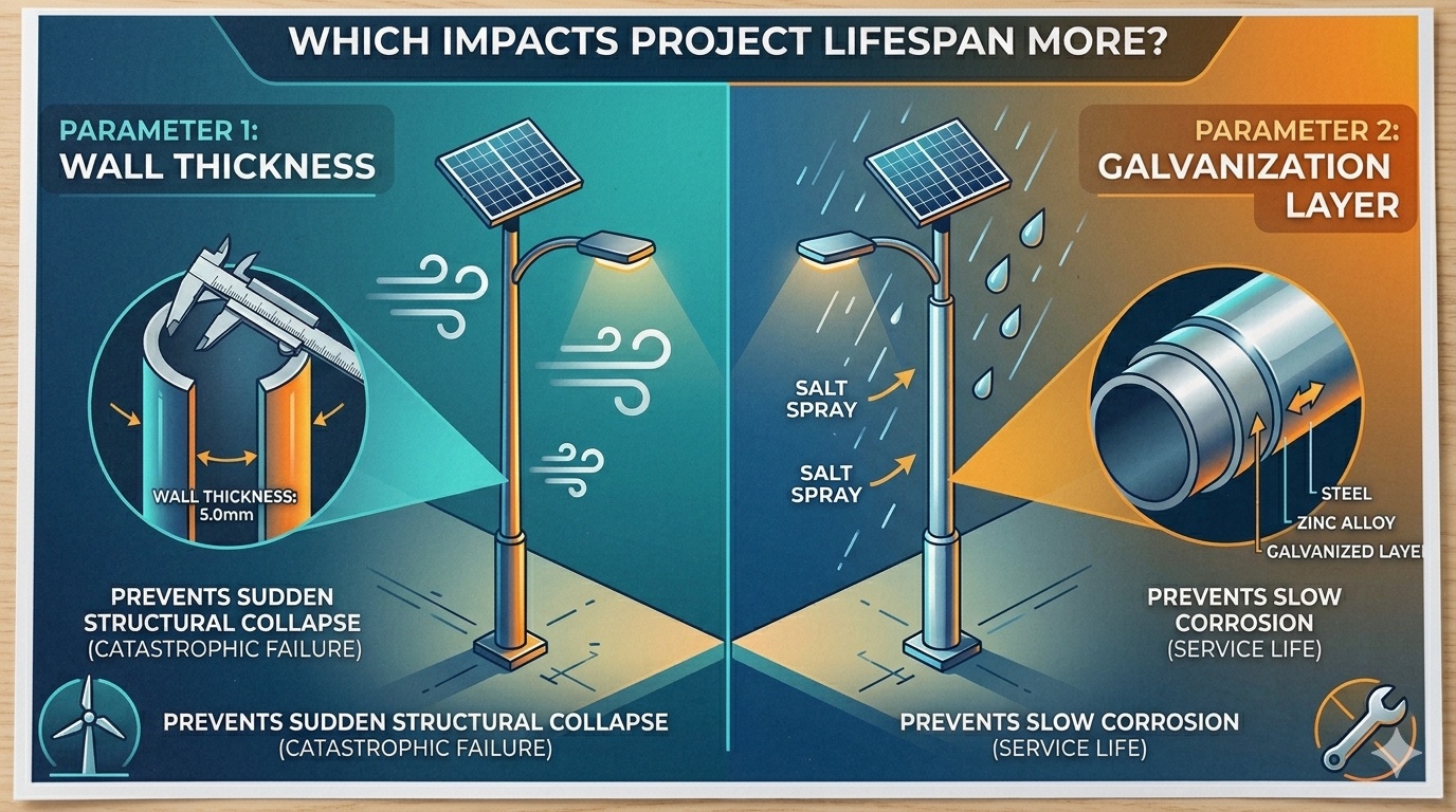 Solar Street Light Poles: Wall Thickness vs. Zinc Coating — Which Factor Has