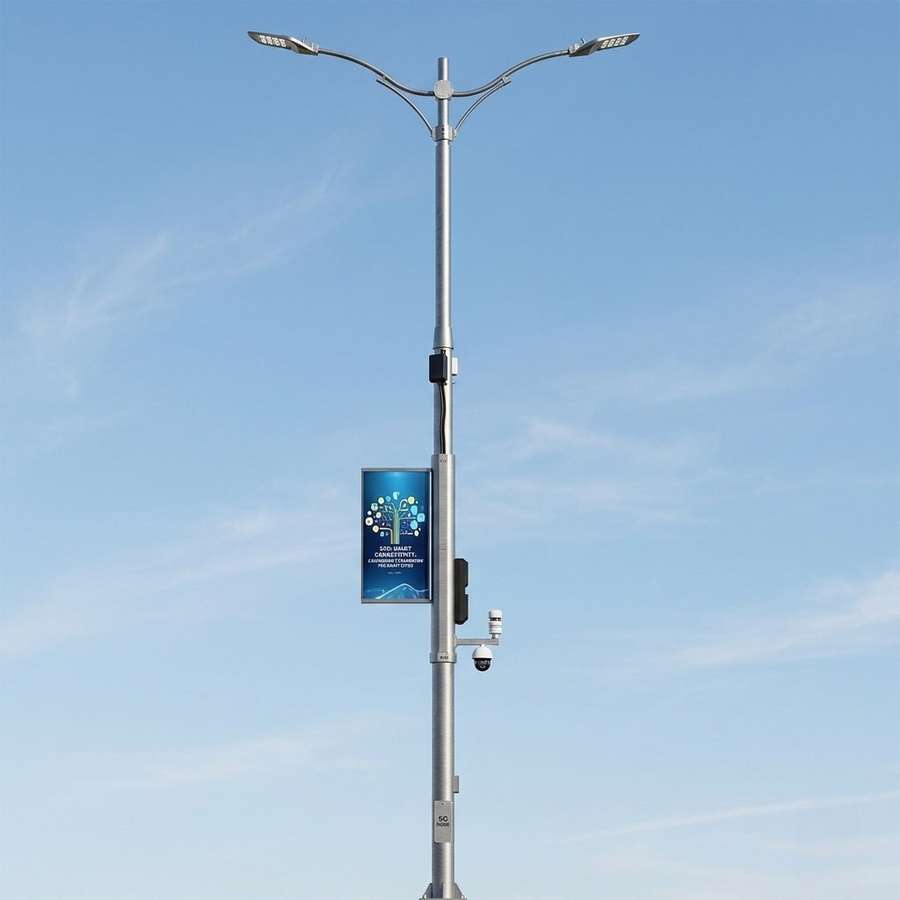 5G Smart Street Light night city skyline